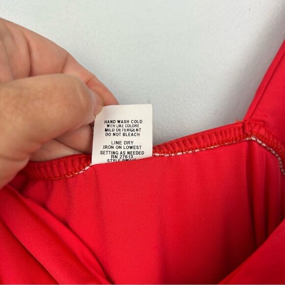 Badgley Mischka One Piece Wide Strap Swimsuit Red Ruched Sweetheart Crossover 8 - Picture 9 of 14